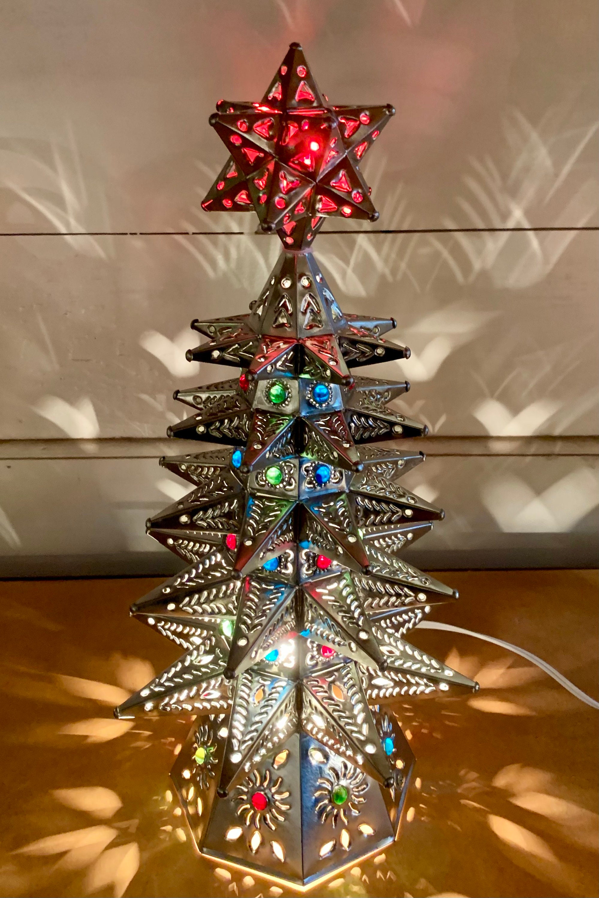 Tin Punched Christmas Tree Handmade Lighted 17 Tall Etsy Australia