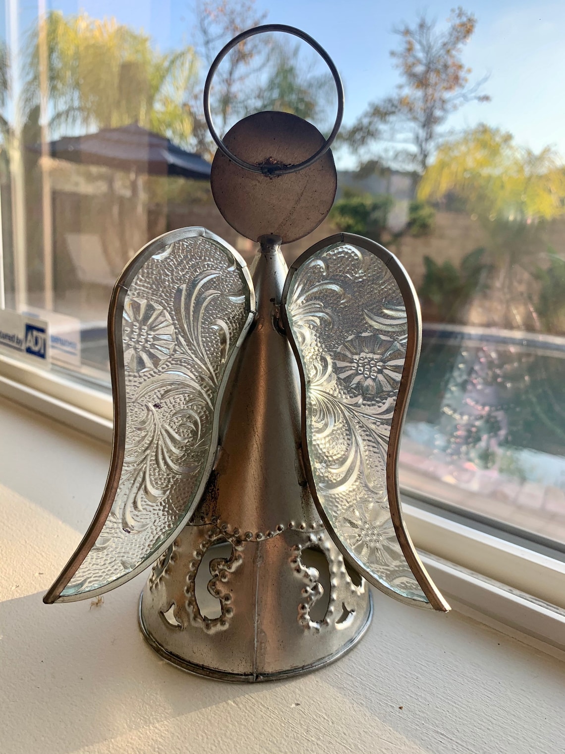 Tin Punched Angel Tree Topper With Glass Wings. Handmade. Etsy