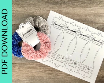 PRINTABLE Tags for Scrunchies. Crochet Scrunchie Tags for Display. Craft Fair Market Displays. PDF Downloadable Tag for Handmade Scrunchies.