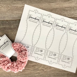 PRINTABLE Tags for Scrunchies. Crochet Scrunchie Tags for Display. Craft Fair Market Displays. PDF Downloadable Tag for Handmade Scrunchies. image 2