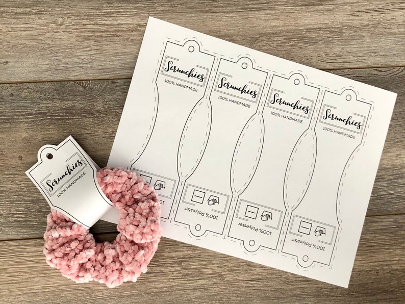 PRINTABLE Tags for Scrunchies. Crochet Scrunchie Tags for Display. Craft Fair Market Displays. PDF Downloadable Tag for Handmade Scrunchies. image 2