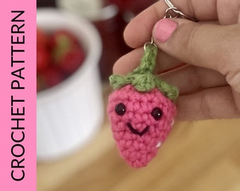 Crochet Strawberry Keychain Pattern. Crochet DIY PDF Download. Crochet Strawberry Ornament. Summer Party Crochet Ideas. Craft Fair Market.