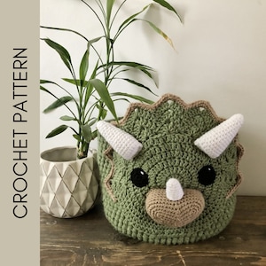 Crochet Dinosaur Basket PDF Pattern Download.  Crochet Dinosaur Pattern.  Easter Basket Crochet Pattern.