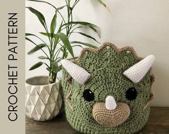 Crochet Dinosaur Basket PDF Pattern Download.  Crochet Dinosaur Pattern.  Easter Basket Crochet Pattern.