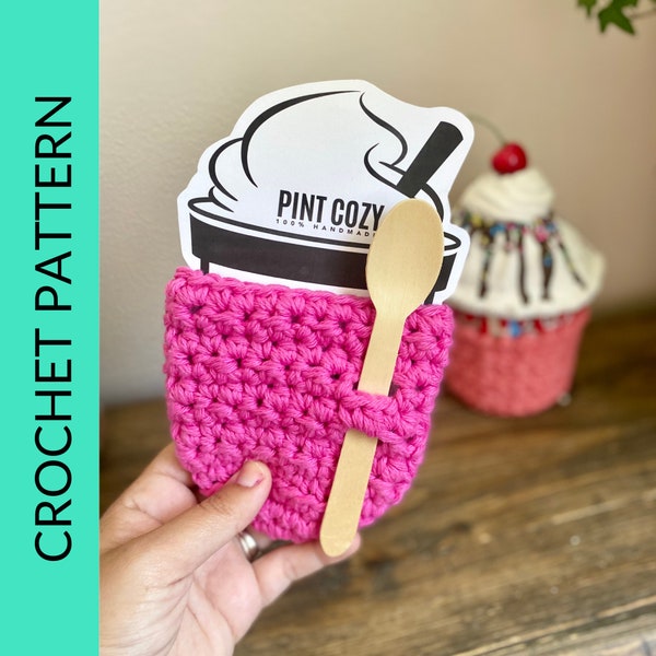 PDF PATTERN - Crochet Ice Cream Pint Cozy. DIY Tutorial for Ice Cream Holder. Summer Crochet Farmers Market Craft Fair Prep Ideas.