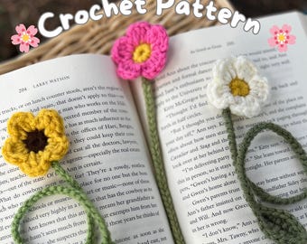CROCHET PATTERN- Crochet Flower Bookmark Pattern.  Bookish Gift Handmade Tutorial. Crochet Market Friendly Pattern.  Stocking Stuffer