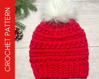 Crochet Beanie Pattern. Women's Pom Pom Hat Pattern. PDF Pattern Download. Adult Women's Hat Instruction.