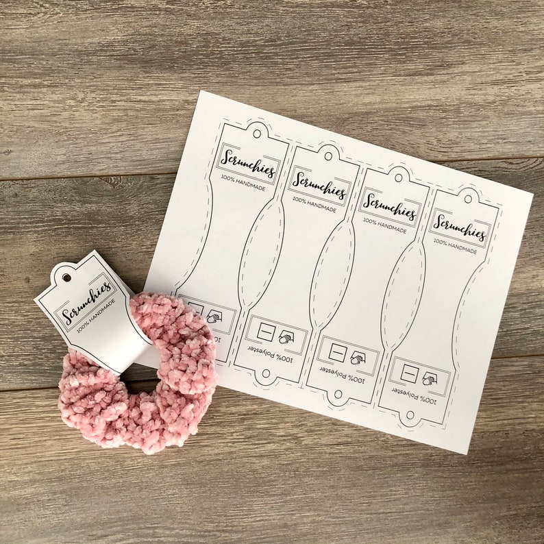 PRINTABLE Tags for Scrunchies. Crochet Scrunchie Tags for Display. Craft Fair Market Displays. PDF Downloadable Tag for Handmade Scrunchies. image 6