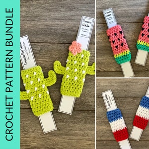 PDF Pattern for Crochet Freeze Pop Holder Pattern Bundle  Crochet Tutorial for Freezie Sleeve.  Summer Craft Fair, Farmer's Market Ideas.