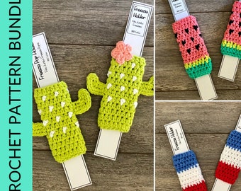 PDF Pattern for Crochet Freeze Pop Holder Pattern Bundle  Crochet Tutorial for Freezie Sleeve.  Summer Craft Fair, Farmer&#39;s Market Ideas.