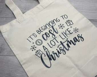 SHIPS FAST - Canvas Christmas Tote Bag.  Funny Christmas Shopping Bag. Reusable Gift Bag.  Cotton Tote Bag.  Holiday Bag.