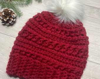 SHIPS FAST - Women's Faux Fur Pompom Beanie. Women's Winter Hat.  Fall and Winter Fashion.  Gift for Her. Women's Toque Toboggan.
