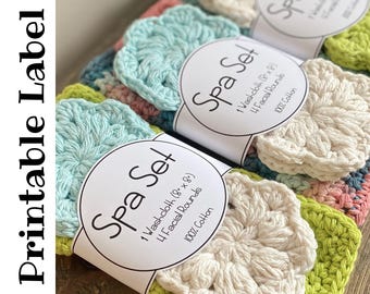 Etichetta per set spa stampabile. Dischetti per il viso in spugna all'uncinetto. Regalo fai da te per lei. Idee per mercatini dell'artigianato. Festa della mamma.