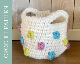 Crochet Mini Bobble Basket PDF Pattern Download.  Crochet Storage Basket Pattern.  Easter Basket Crochet Pattern Tutorial. Baby Shower DIY.