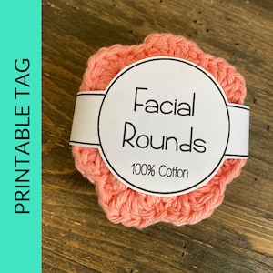 Druckbares rundes Etikett für das Gesicht. PDF Herunterladbare Tags für handgefertigte Artikel. Face Scrubbies Print At Home Tag. Muttertag DIY. Handwerksmesse.