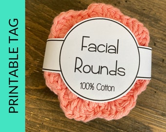 Printable Facial Round Wrap Label. PDF Downloadable Tags for Handmade Items. Face Scrubbies Print At Home Tag. Mothers Day DIY. Craft Fair.