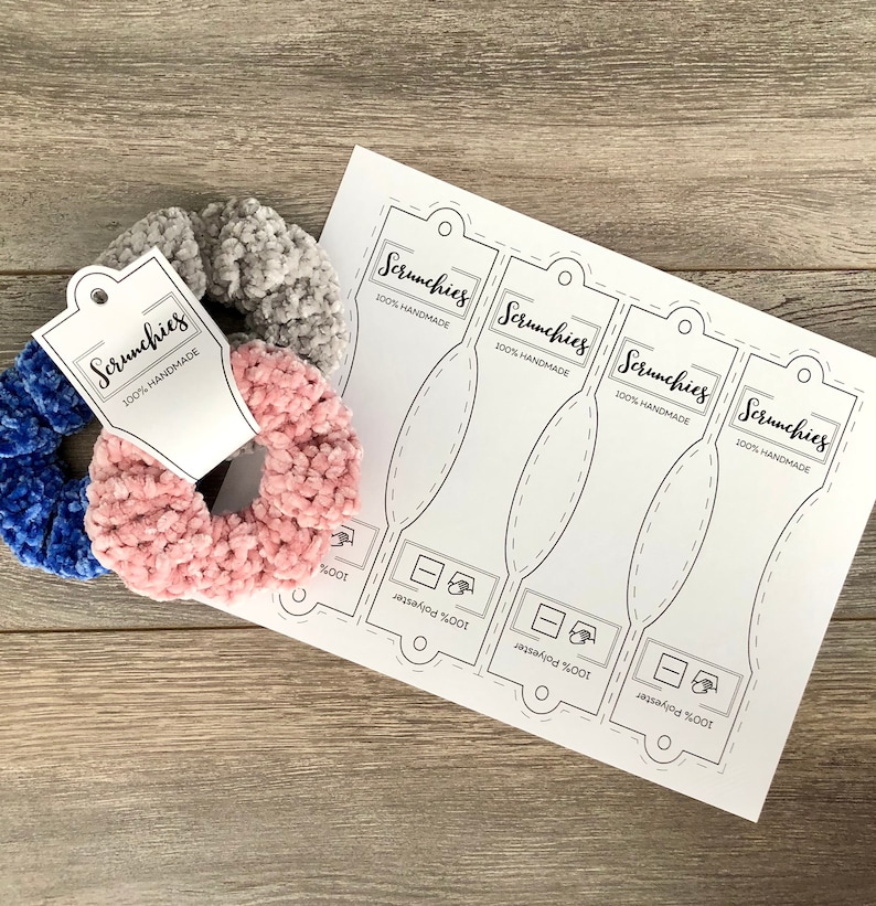 PRINTABLE Tags for Scrunchies. Crochet Scrunchie Tags for Display. Craft Fair Market Displays. PDF Downloadable Tag for Handmade Scrunchies. image 5