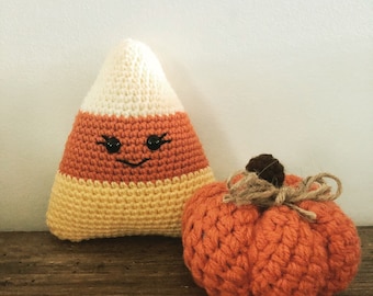 Crochet Candy Corn Plushie.  Halloween Stuffed Toy. Fall Home Decor.  Halloween Kawaii Cutie