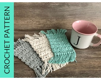 PDF Pattern for Crochet Mug Rug Coasters with fringe.  Crochet Tutorial.  Printable Crochet Coaster Pattern