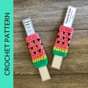 PDF Pattern for Crochet Watermelon Freeze Pop Holders.  Crochet Tutorial for Freezie Sleeve.  Summer Craft Fair, Farmer&#39;s Market Ideas.
