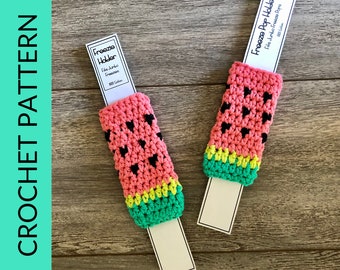 PDF Pattern for Crochet Watermelon Freeze Pop Holders.  Crochet Tutorial for Freezie Sleeve.  Summer Craft Fair, Farmer's Market Ideas.