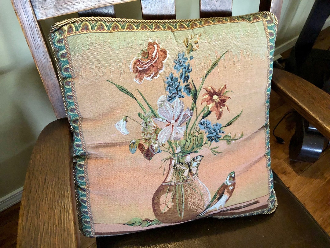 VINTAGE TAPESTRY PILLOW Vintage Bird Pillow Vintage Floral Etsy