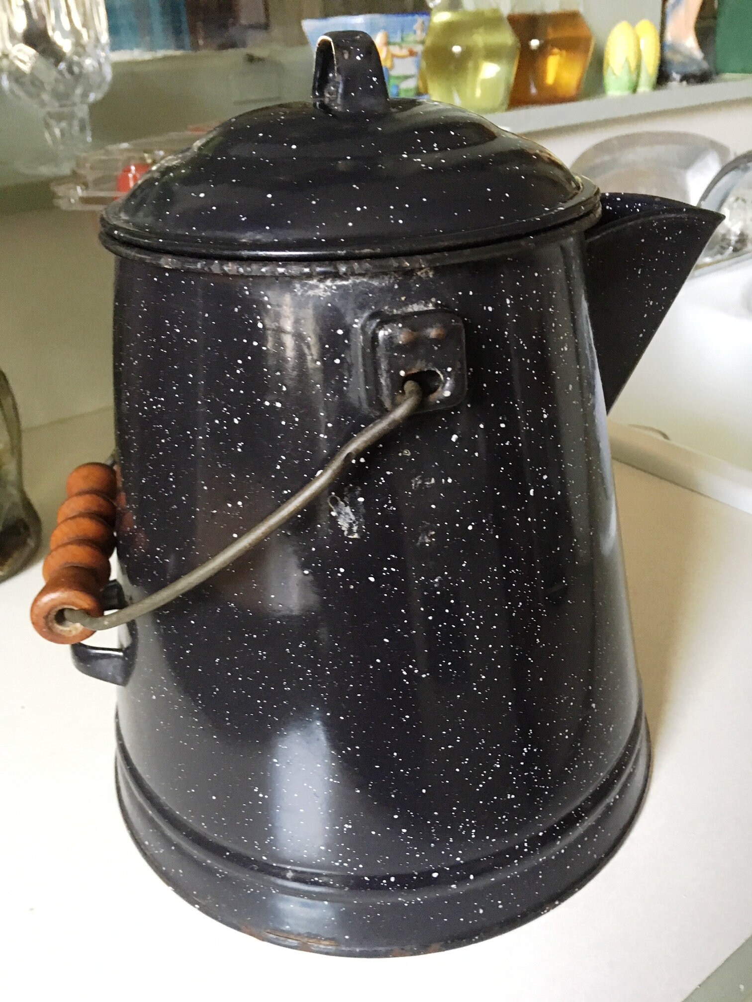Vintage Granite Ware Coffee Pot With Fire Marks From Being Used