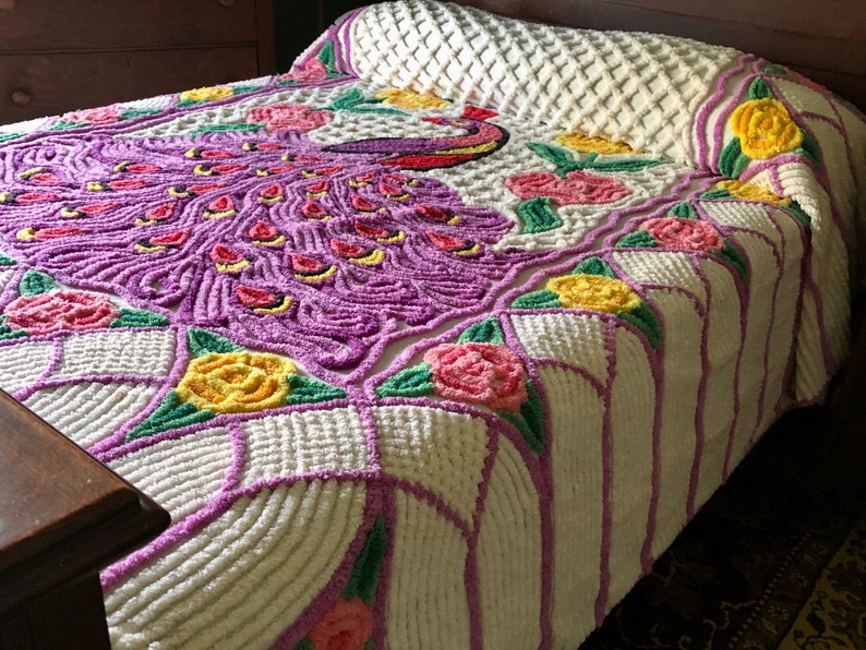PEACOCK CHENILLE BEDSPREAD Vintage Chenille Bedspread Etsy