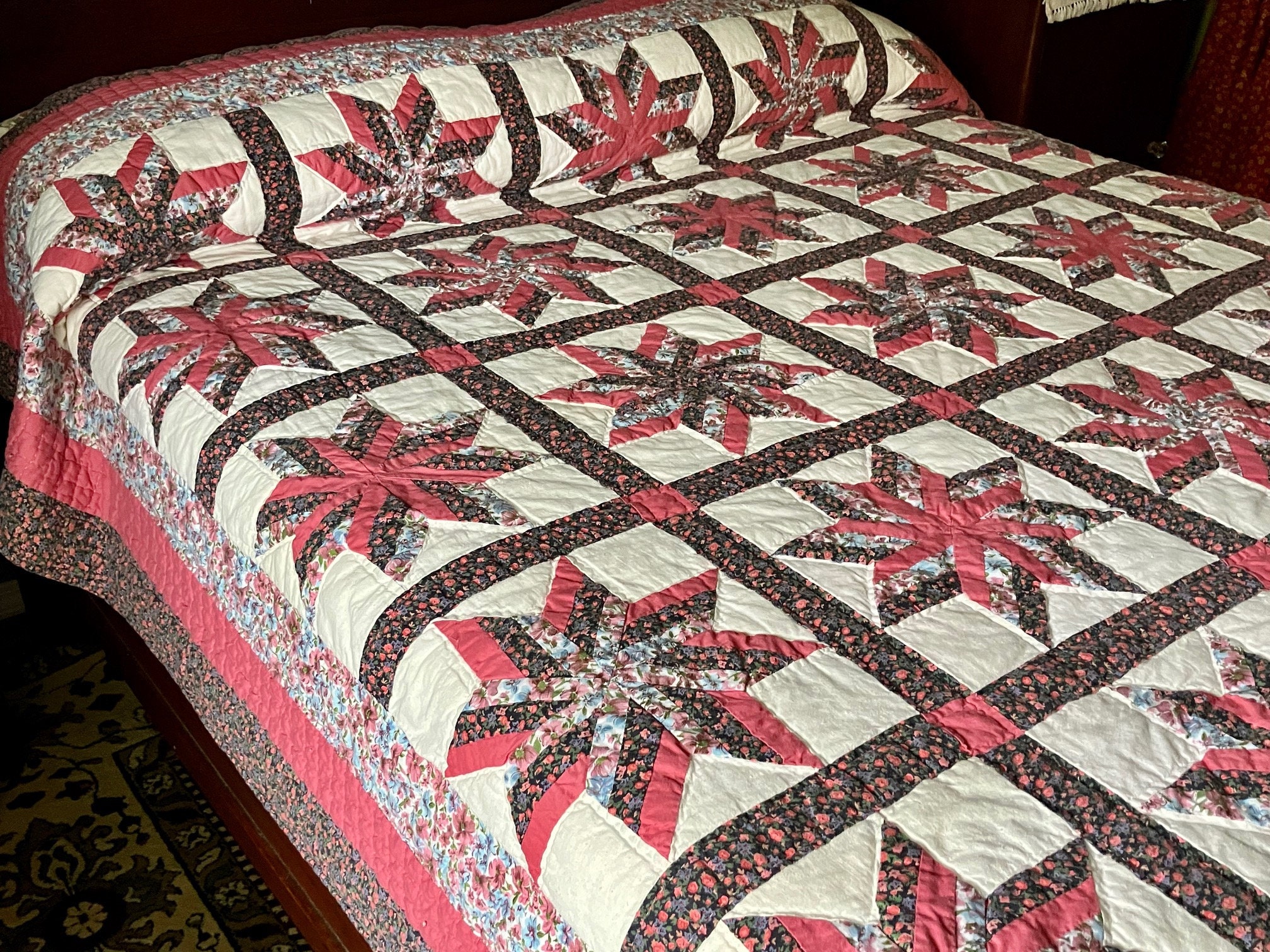 VINTAGE STAR QUILT, Vintage Pink Quilt, Star Quilt, Vintage Quilt