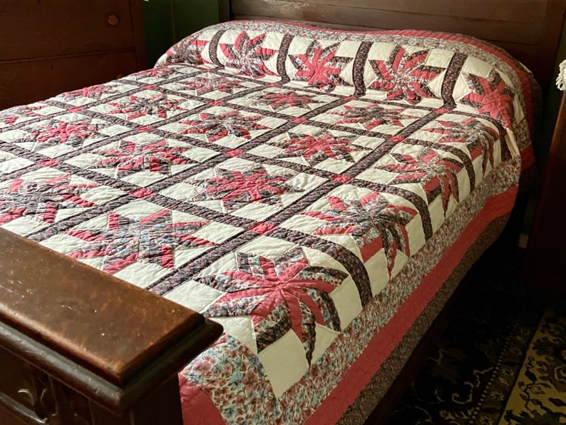 VINTAGE STAR QUILT, Vintage Pink Quilt, Star Quilt, Vintage Quilt