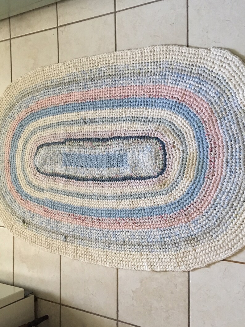 Vintage Rag Rug Oval Striped Mid Century Image 0