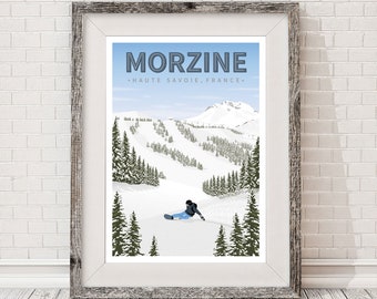 Morzine Avoriaz, Les Gets, Alpes, montagne, ski, snowboard, affiche/impression, art