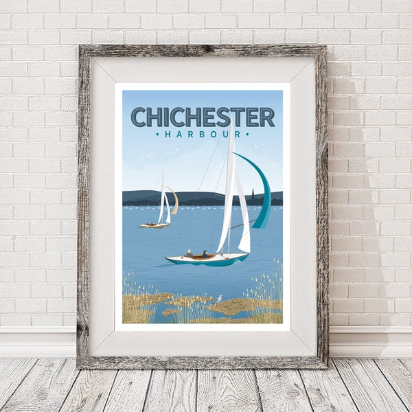 Retro travel poster, Chichester Harbour sailing