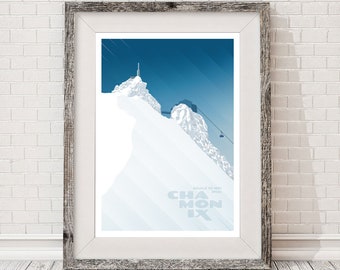 Chamonix Mont Blanc Alpes Ski de montagne Snowboard A3 Poster Imprimer Art