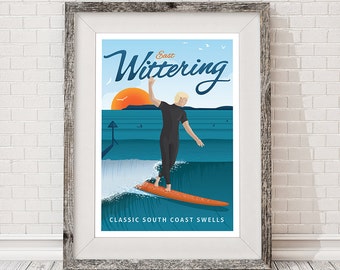 Affiche de surf de voyage East Wittering Surf Retro