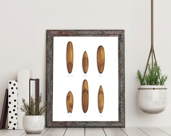 Impression d'affiche de décor de mur de planche de surf en bois