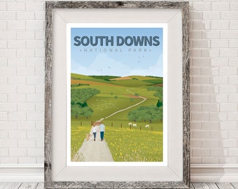 Impression d'affiche d'art déco murale South Downs Walking