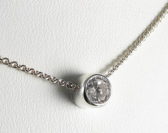 Floating Gemstone Necklace ~ Sterling Silver 925 & Cubic Zirconia ~ Single gemstone choker ~ Zirconium oxide necklace ~Minimalist necklace