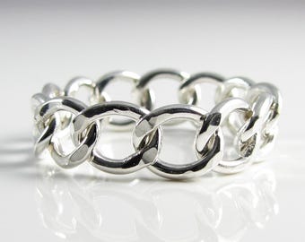 Curb Chain Ring ~ Flexible ring ~ Chain link ring ~ Sterling Silver 925‰ ring ~ Cuban chain ring ~ Jewellery made by hand