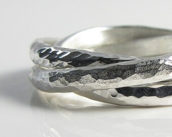 Hammered Russian Ring ~ Sterling silver intertwined rings ~ Interlocked rings ~ Three rings ~ Entwined rings ~ Handcrafted jewellery