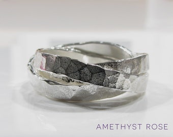 Hammered Russian Ring in Sterling Silver 925‰ ~ Textured Interlocking Rings ~ Handmade in France