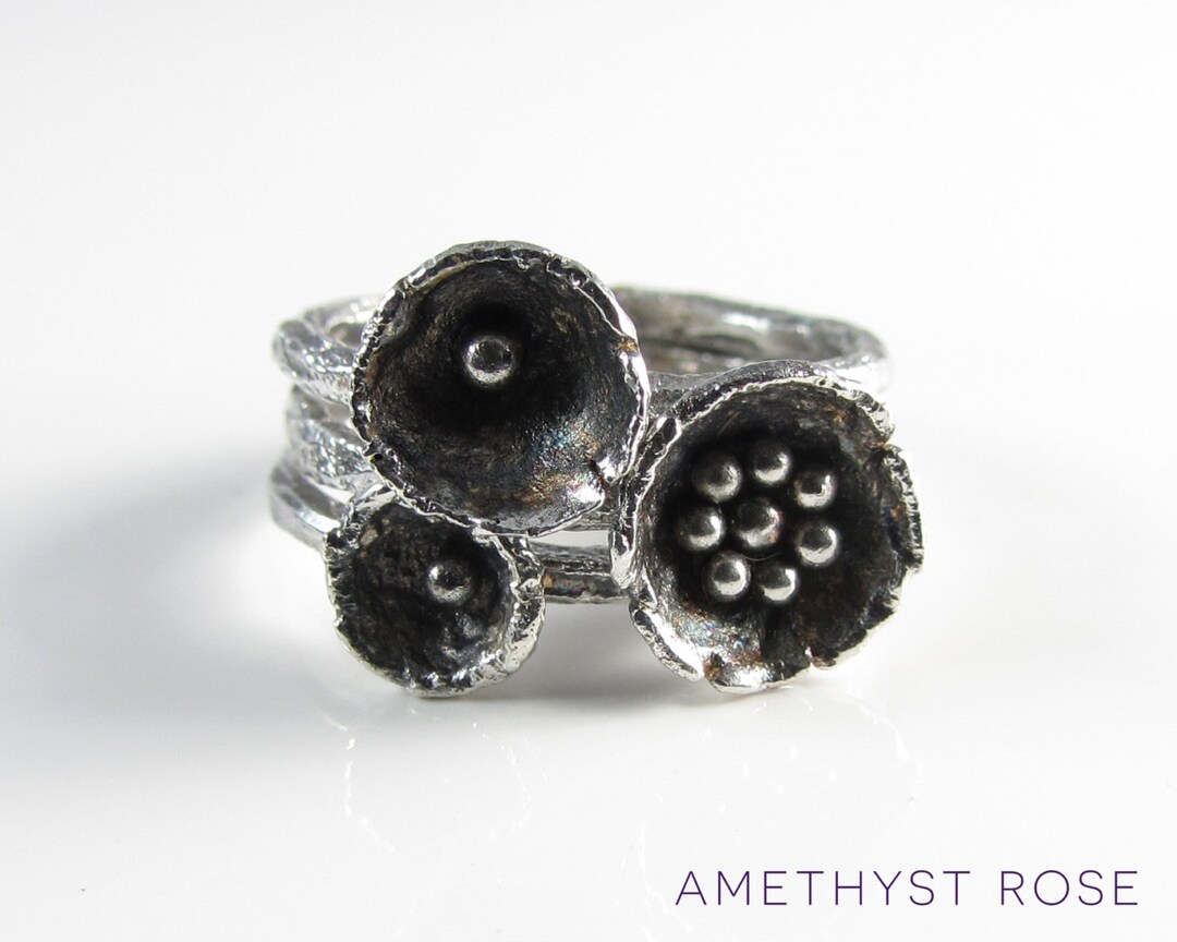 Wild Flowers ~ Set of 3 Organic Stacking Rings ~ Silver Stacking Rings ...