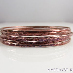 Set of 6 Copper Bangles Hammered Copper Bangles Stacking Bracelets Unique Handmade Jewellery image 1