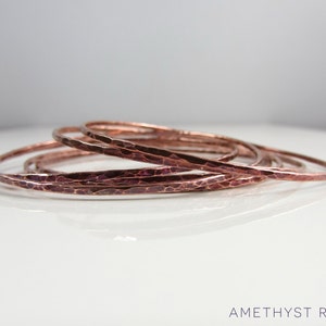 Set of 6 Copper Bangles Hammered Copper Bangles Stacking Bracelets Unique Handmade Jewellery image 2