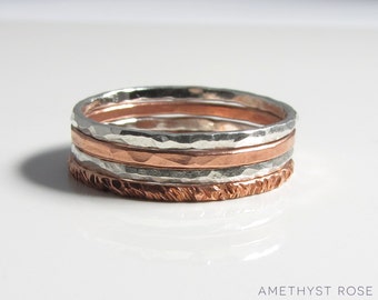 Set of 4 Stacking Rings ~ Thin Sterling Silver or Copper Rings