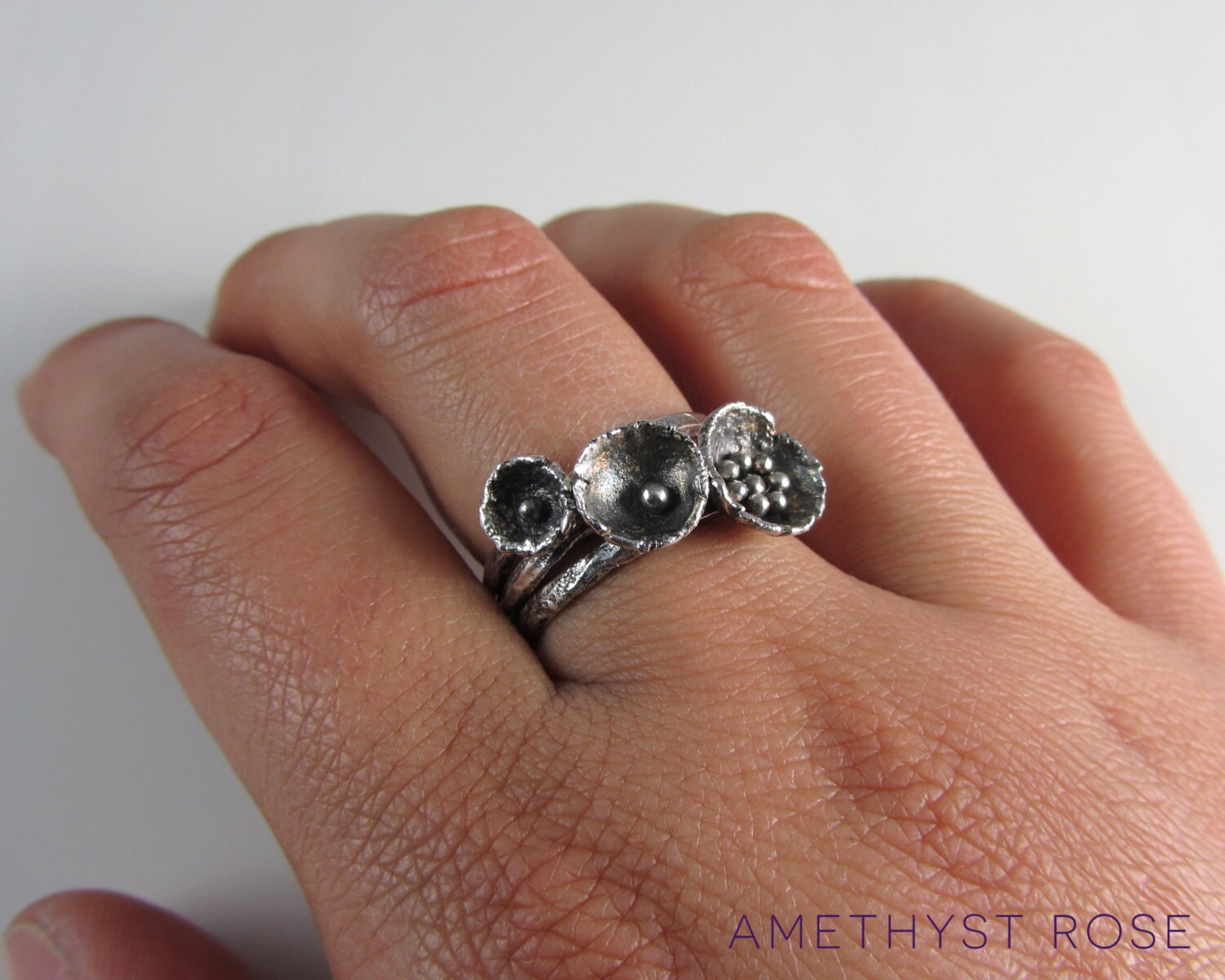Wild Flowers ~ Set of 3 Organic Stacking Rings ~ Silver Stacking Rings ...