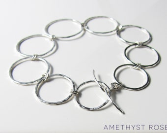 Hammered Hoops Bracelet ~ Sterling Silver Chain Bracelet ~ Handmade Jewellery