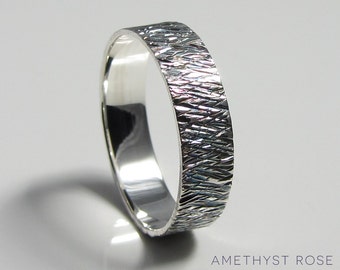 Sterling Silver Hammered Patina Ring ~ Handmade Textured Ring Band ~ Contemporary Jewellery