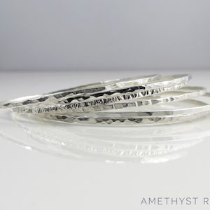 Set of 6 Sterling Silver Bangles ~ Hammered Silver Bangles ~ Stacking Bracelets ~ Unique Handmade Jewellery