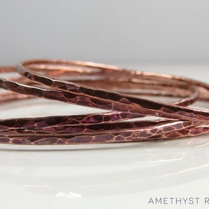 Set of 6 Copper Bangles Hammered Copper Bangles Stacking Bracelets Unique Handmade Jewellery image 3